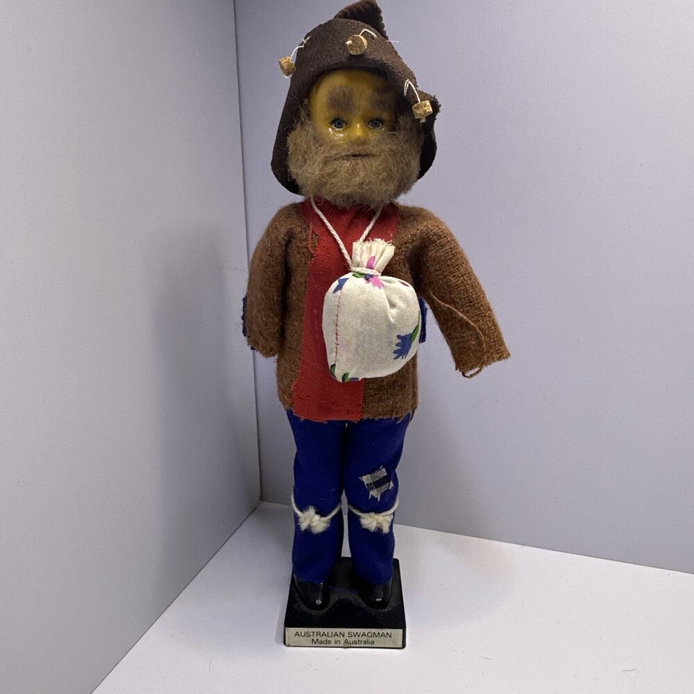 Vintage Australian Swagman Souvenir Doll Hobo 7" Made in Australia Musical Works